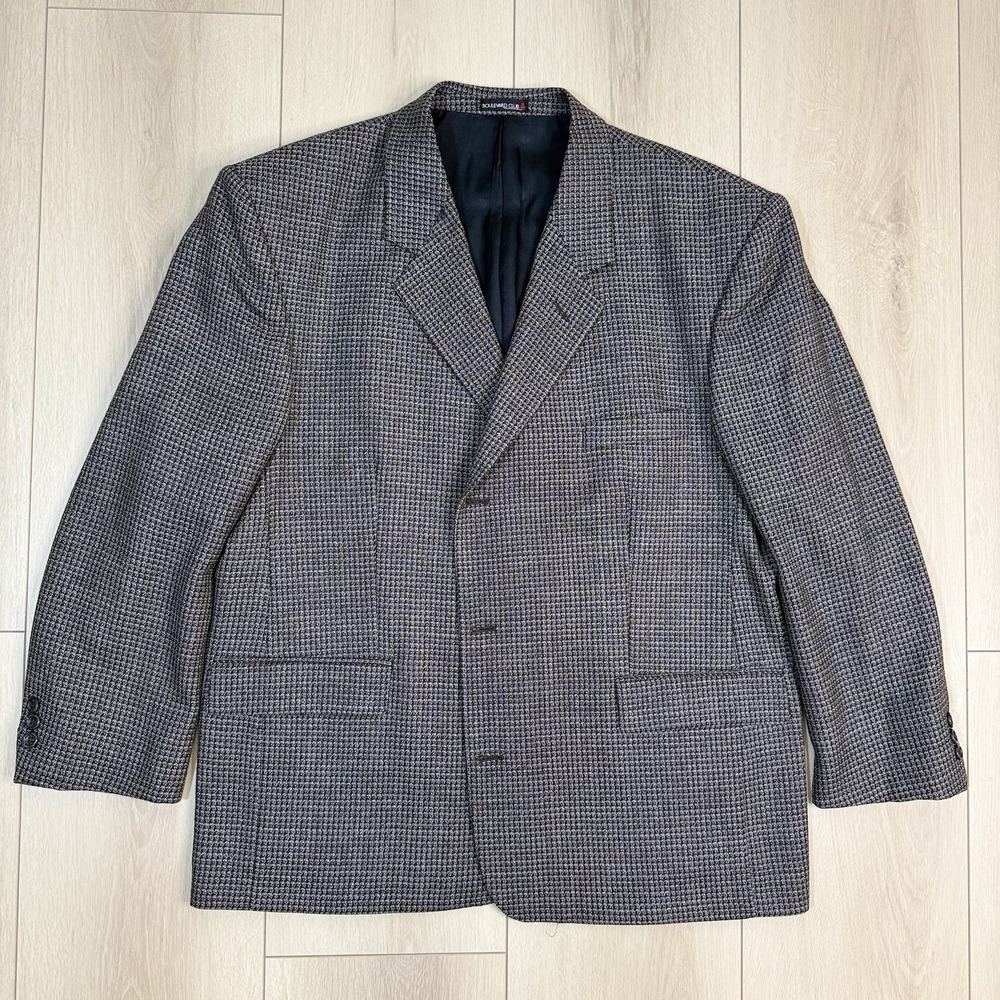 VTG Boulevard Club Blazer‎ 40R Gray Houndstooth Wool Alpaca Hungary Lined Jacket